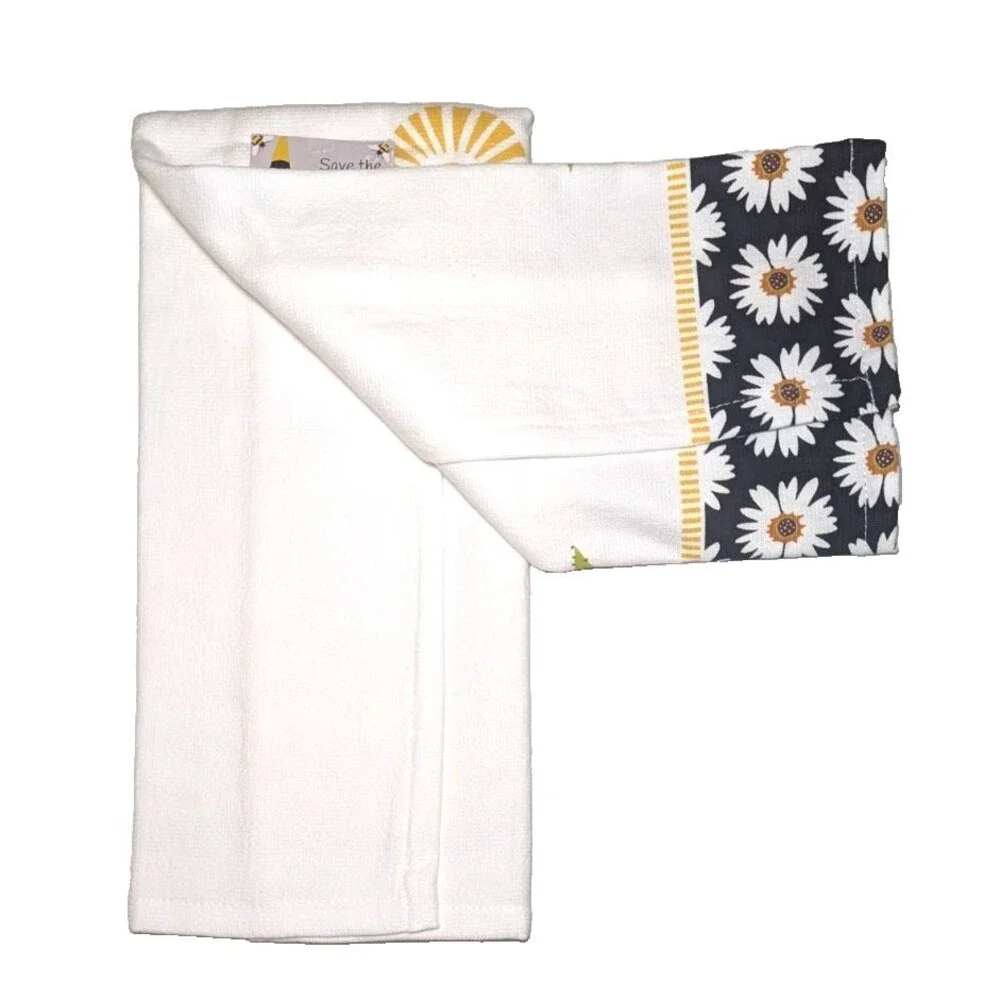 BEE KIND Kitchen Towels 2-pc Honeybee Gnome & Daisy Kay Dee Designs Gift